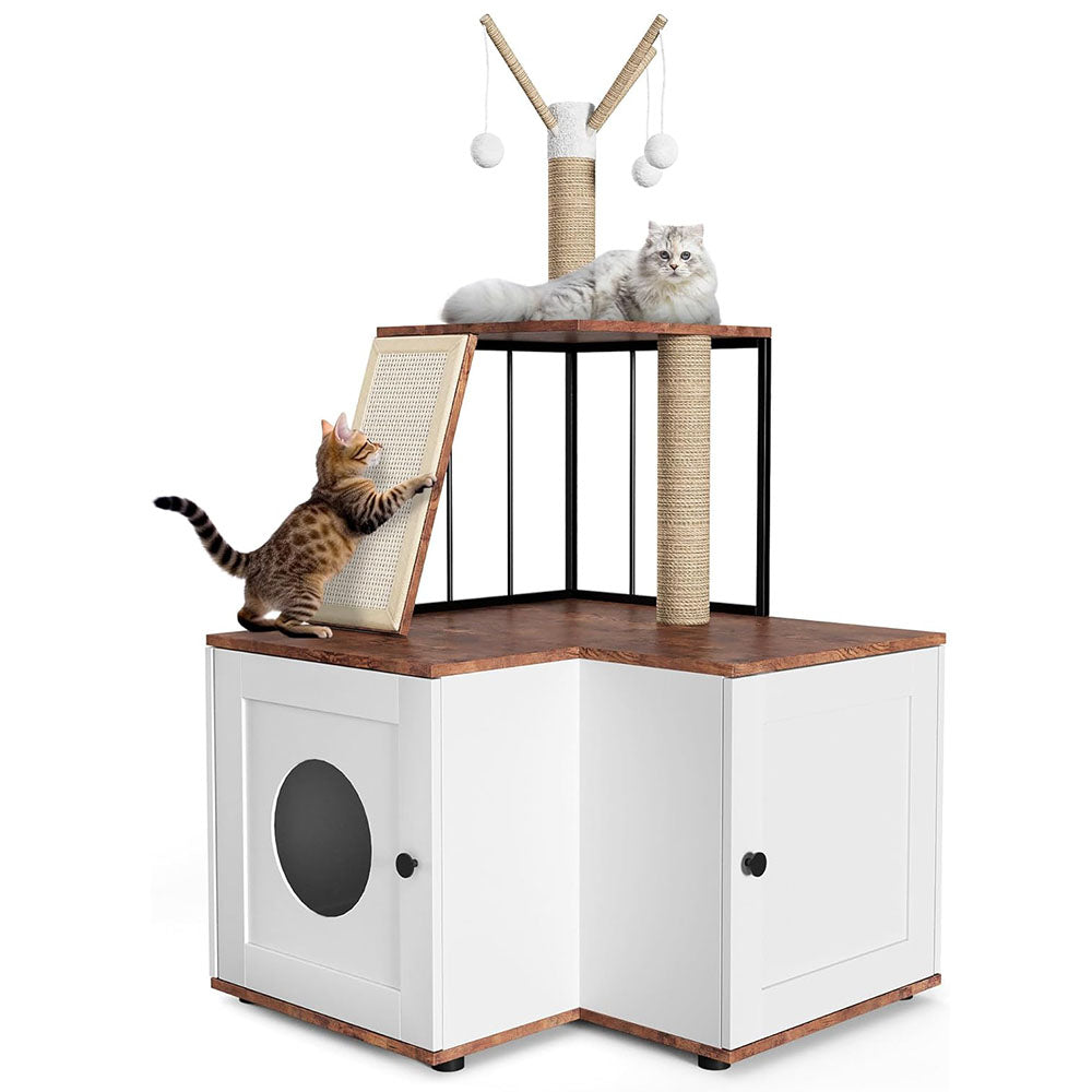 Garvee 48.8" 2-In-1 Hidden Litter Box & Cat Tree – Multi-Level Enclosure w/ Scratching Posts, Toys – Space-Saving Modern Furniture for Large Cats