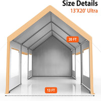 Garvee Heavy Duty Carport 13x20 FT Portable Garage with 4 Doors & 4 Windows, Reinforced Galvanized Steel Frame, Waterproof PE Tarp, Roll-Up Mesh Windows, Yellow, Outdoor Shelter for Cars & Gatherings