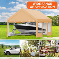 Garvee Heavy Duty Carport 13x20 FT Portable Garage with 4 Doors & 4 Windows, Reinforced Galvanized Steel Frame, Waterproof PE Tarp, Roll-Up Mesh Windows, Yellow, Outdoor Shelter for Cars & Gatherings