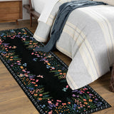 Garvee Boho Washable Rugs for Entryway Floral Rugs for Bedroom, Bathroom Rug Non Slip Washable, Soft Indoor Carpet Throw Carpet for Kitchen Laundry Living Room Foyer - Black