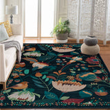 Garvee Boho Bird Area Rug Washable Floral Bedroom Low-Pile Soft Playroom Carpet, Jungle Pattern Vintage Indoor Floor Rug for Living Room and Nursery - Black
