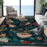 Garvee Boho Bird Area Rug Washable Floral Bedroom Low-Pile Soft Playroom Carpet, Jungle Pattern Vintage Indoor Floor Rug for Living Room and Nursery - Black