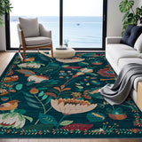 Garvee Boho Bird Area Rug Washable Floral Bedroom Low-Pile Soft Playroom Carpet, Jungle Pattern Vintage Indoor Floor Rug for Living Room and Nursery - Teal