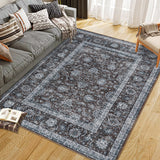 Garvee Washable Area Rug for Entryway Moss Soft Non-Slip Indoor Door Mat Distressed Floral Low-Pile Kitchen Rugs Brown 10*13ft - Brown