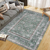 Garvee Washable Area Rug for Entryway Moss Soft Non-Slip Indoor Door Mat Distressed Floral Low-Pile Kitchen Rugs Green 8*10ft - Green