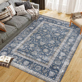 Garvee Washable Area Rug for Entryway Moss Soft Non-Slip Indoor Door Mat Distressed Floral Low-Pile Kitchen Rugs Blue 10*13ft - Blue