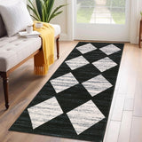 Garvee Plaid Black 2x6 Washable Runner Rug Modern Geometric Carpet Runner with Non-Slip Backing, Contemporary Accent Carpet, Foldable Low Pile Indoor Mat for Bedroom, Kitchen, Laundry - Black