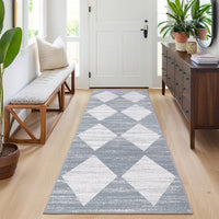 Garvee Plaid Grey 2x6 Washable Runner Rug Modern Geometric Carpet Runner with Non-Slip Backing, Contemporary Accent Carpet, Foldable Low Pile Indoor Mat for Bedroom, Kitchen, Laundry