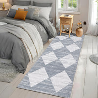 Garvee Plaid Grey 2x6 Washable Runner Rug Modern Geometric Carpet Runner with Non-Slip Backing, Contemporary Accent Carpet, Foldable Low Pile Indoor Mat for Bedroom, Kitchen, Laundry