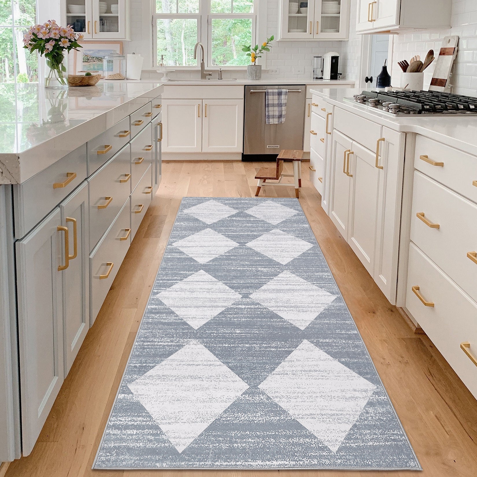 Garvee Plaid Grey 2x6 Washable Runner Rug Modern Geometric Carpet Runner with Non-Slip Backing, Contemporary Accent Carpet, Foldable Low Pile Indoor Mat for Bedroom, Kitchen, Laundry
