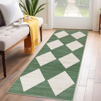 Garvee Plaid Green 2x6 Washable Runner Rug Modern Geometric Carpet Runner with Non-Slip Backing, Contemporary Accent Carpet, Foldable Low Pile Indoor Mat for Bedroom, Kitchen, Laundry