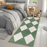 Garvee Plaid Green 2x6 Washable Runner Rug Modern Geometric Carpet Runner with Non-Slip Backing, Contemporary Accent Carpet, Foldable Low Pile Indoor Mat for Bedroom, Kitchen, Laundry