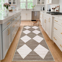 Garvee Plaid Brown 2x6 Washable Runner Rug Modern Geometric Carpet Runner with Non-Slip Backing, Contemporary Accent Carpet, Foldable Low Pile Indoor Mat for Bedroom, Kitchen, Laundry