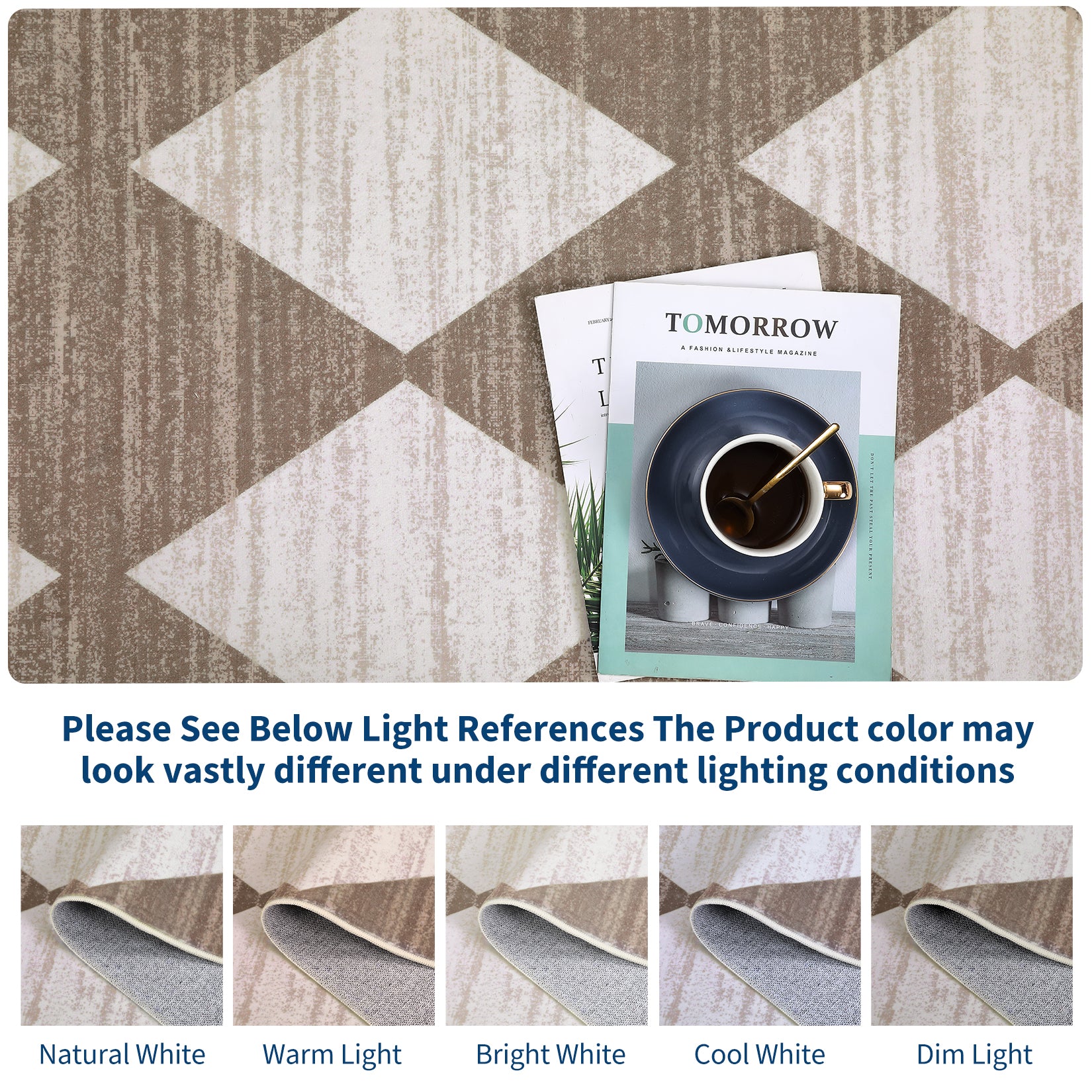 Garvee Plaid Brown 2x6 Washable Runner Rug Modern Geometric Carpet Runner with Non-Slip Backing, Contemporary Accent Carpet, Foldable Low Pile Indoor Mat for Bedroom, Kitchen, Laundry