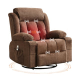 Garvee Rocker Recliner Chair with Heat and Massage, Manual Recliner 360° Swivel Oversized Chairs for Adults, Lazy Boy Single Sofa Seat with 3 Positions, 2 Side Pockets, Cup Holders, and USB Ports - Brown