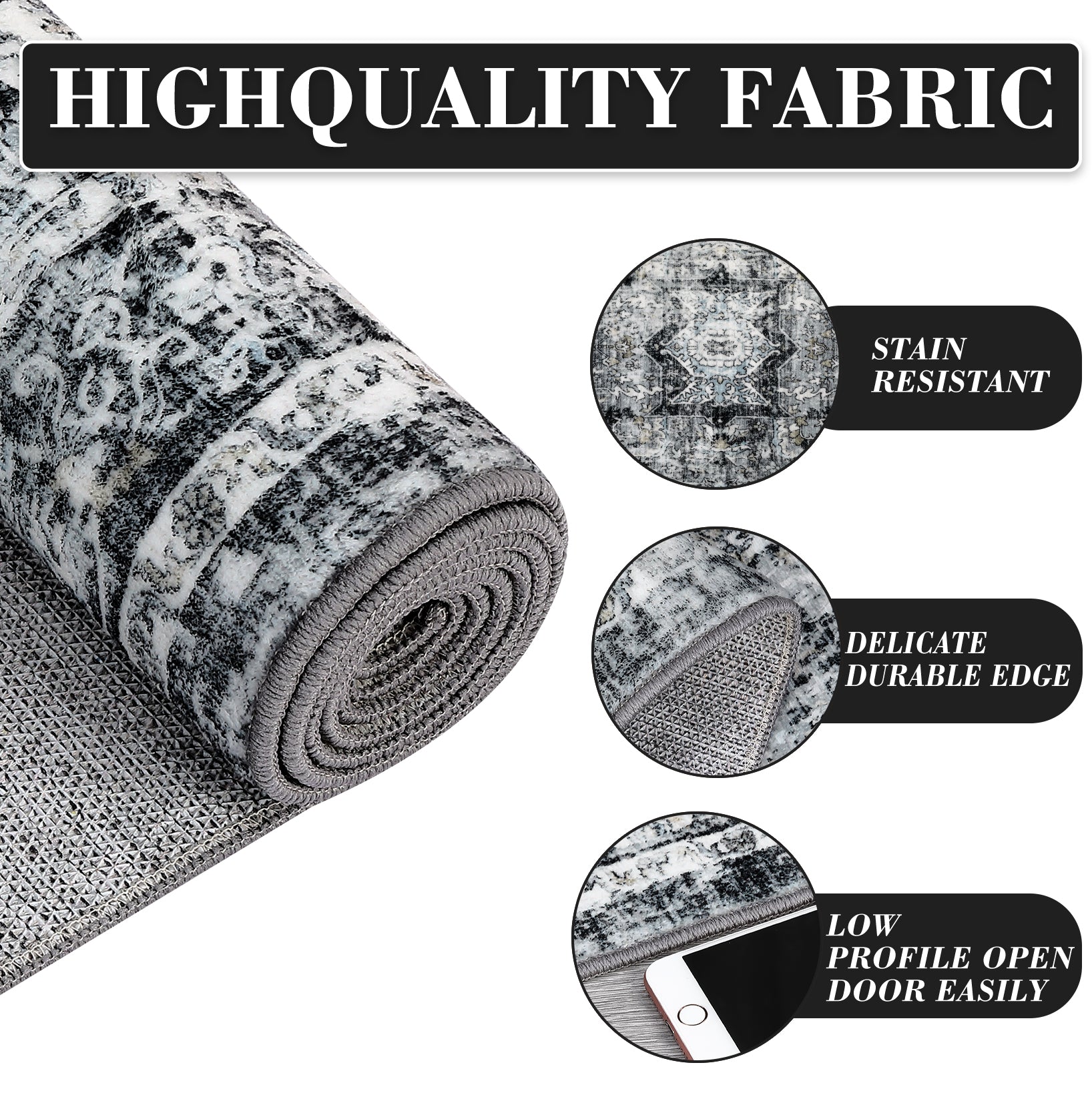 Garvee Area Rug 8x10 Washable Rug Retro Gray Vintage Large Rug Traditional Floor Cover Thin Rug Retro Kitchen Indoor Distressed Non Slip Carpet Floral Print Mat Living Room Bedroom Dining Room