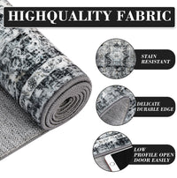 Garvee Area Rug 8x10 Washable Rug Retro Gray Vintage Large Rug Traditional Floor Cover Thin Rug Retro Kitchen Indoor Distressed Non Slip Carpet Floral Print Mat Living Room Bedroom Dining Room