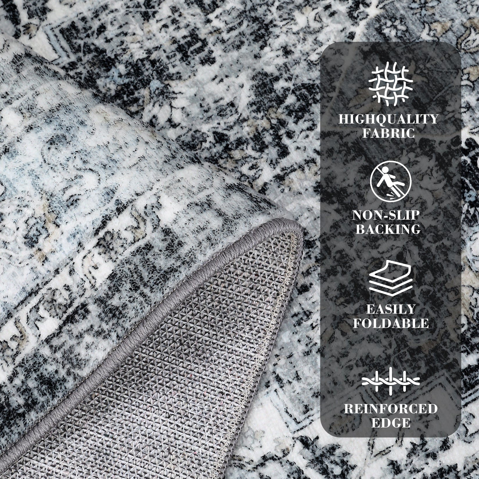 Garvee Area Rug 8x10 Washable Rug Retro Gray Vintage Large Rug Traditional Floor Cover Thin Rug Retro Kitchen Indoor Distressed Non Slip Carpet Floral Print Mat Living Room Bedroom Dining Room