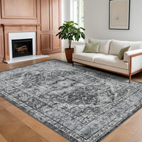 Garvee Area Rug 8x10 Washable Rug Retro Gray Vintage Large Rug Traditional Floor Cover Thin Rug Retro Kitchen Indoor Distressed Non Slip Carpet Floral Print Mat Living Room Bedroom Dining Room