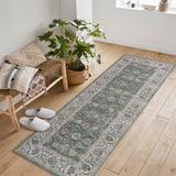 Garvee Washable Area Rug Vintage Traditional Floor Cover Foldable Thin Accent Indoor Distressed Non Slip Carpet Floral Print Mat Bedroom Living Room Bathroom (Green 2'x6') - Green