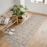 Garvee Washable Area Rug Vintage Traditional Floor Cover Foldable Thin Accent Indoor Distressed Non Slip Carpet Floral Print Mat Bedroom Living Room Bathroom (Beige 2'x6') - Beige