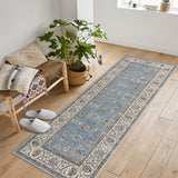 Garvee Washable Area Rug Vintage Traditional Floor Cover Foldable Thin Accent Indoor Distressed Non Slip Carpet Floral Print Mat Bedroom Living Room Bathroom (Blue 2'x6') - Blue