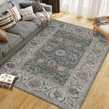Garvee Washable Area Rug Vintage Traditional Floor Cover Foldable Thin Accent Indoor Distressed Non Slip Carpet Floral Print Mat Bedroom Living Room Bathroom (Green 10'x13') - Green