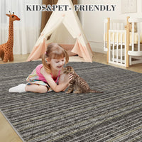Garvee 9x12 Area Rug Modern Striped Rugs for Living Room Printed Braid Rugs Large Area Rugs Non-Slip Soft Gradient Rug for Bedroom Print Thin Abstract Carpet for Home Office, Grey