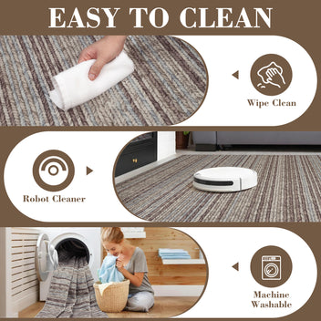 Garvee Modern Runners for Hallways 2x6 Washable Hall Carpet Runner Printed Braid Kitchen Rug Non-Slip Entryway Runner Rugs Striped Floor Runners for Indoor Hallway Bedroom Kitchen, Camel