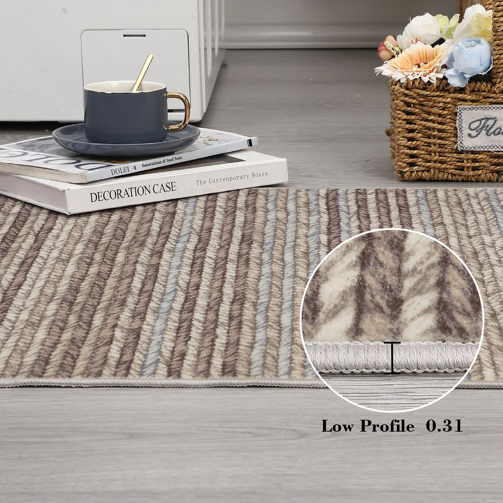 Garvee Striped Washable Rugs for Living Room 5x7 Stain Resistant Area Rug for Bedroom Large Soft Floor Carpet Non Slip Modern Transitional Rug for Dining Room Laundry Kid Room, Camel