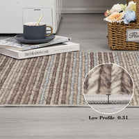 Garvee Striped Washable Rugs for Living Room 5x7 Stain Resistant Area Rug for Bedroom Large Soft Floor Carpet Non Slip Modern Transitional Rug for Dining Room Laundry Kid Room, Camel