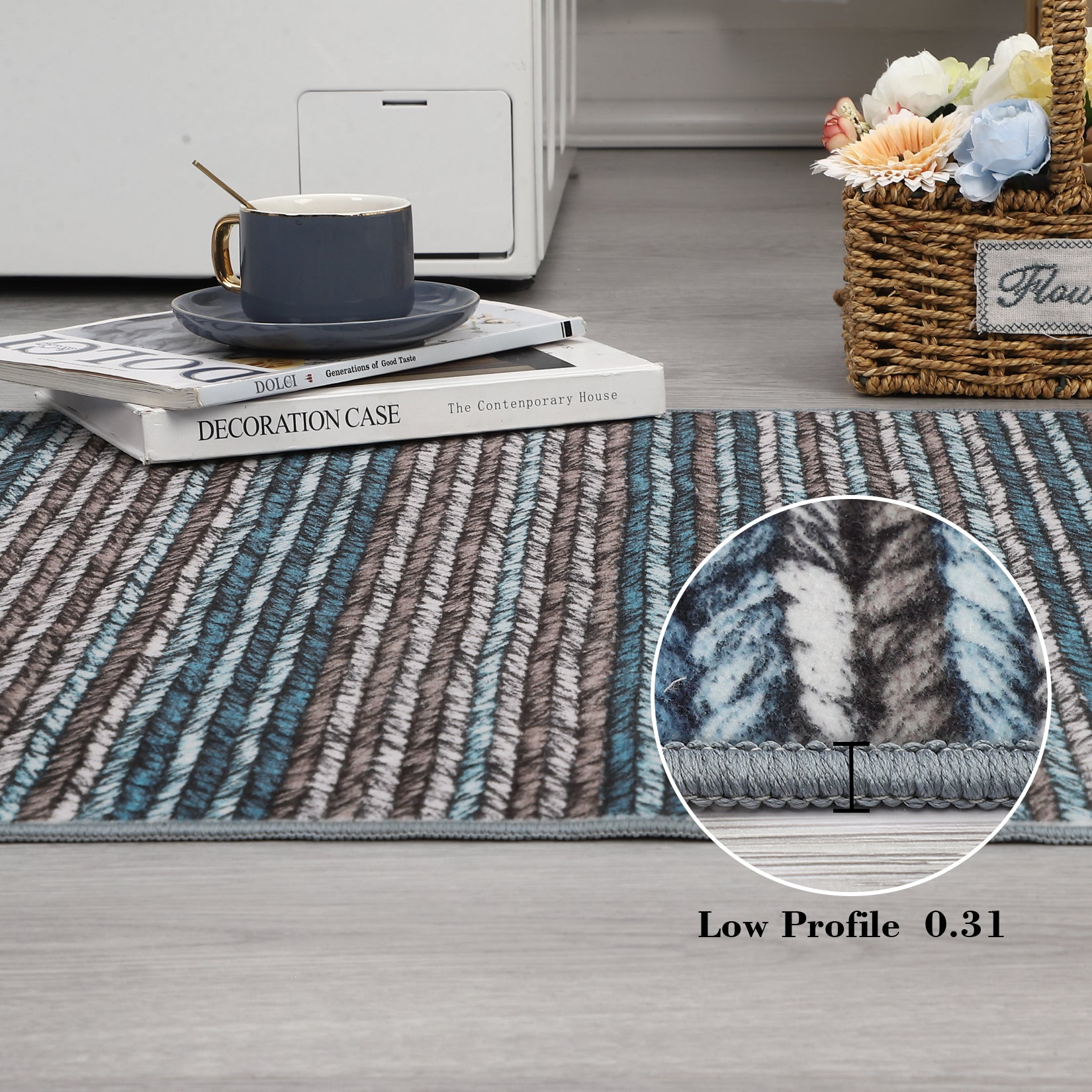 Garvee 9x12 Area Rug Modern Striped Rugs for Living Room Printed Braid Rugs Large Area Rugs Non-Slip Soft Gradient Rug for Bedroom Print Thin Abstract Carpet for Home Office, Blue