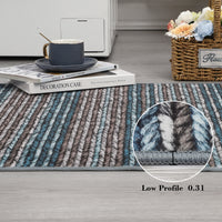 Garvee 9x12 Area Rug Modern Striped Rugs for Living Room Printed Braid Rugs Large Area Rugs Non-Slip Soft Gradient Rug for Bedroom Print Thin Abstract Carpet for Home Office, Blue
