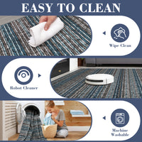 Garvee 9x12 Area Rug Modern Striped Rugs for Living Room Printed Braid Rugs Large Area Rugs Non-Slip Soft Gradient Rug for Bedroom Print Thin Abstract Carpet for Home Office, Blue