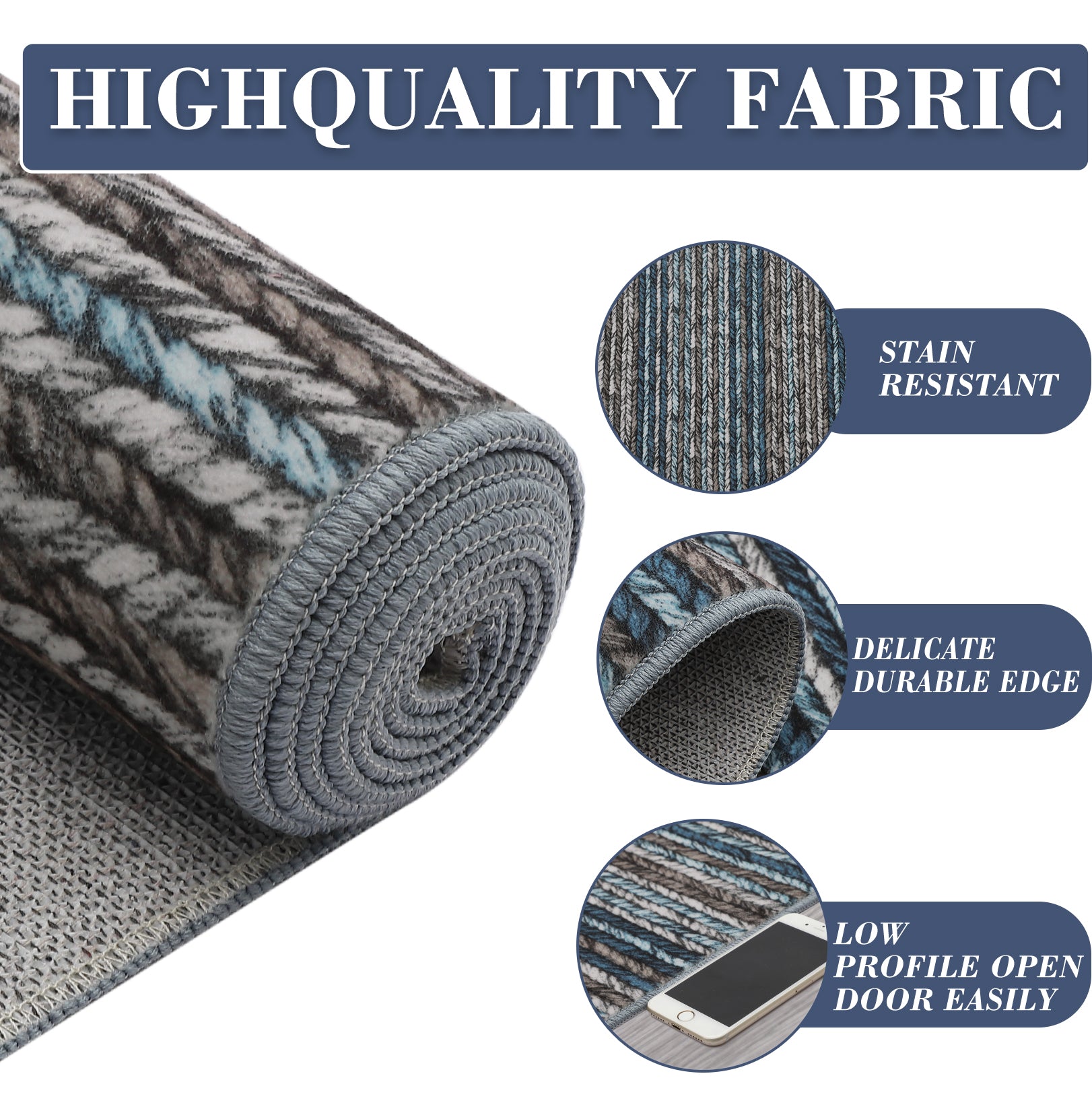 Garvee 9x12 Area Rug Modern Striped Rugs for Living Room Printed Braid Rugs Large Area Rugs Non-Slip Soft Gradient Rug for Bedroom Print Thin Abstract Carpet for Home Office, Blue