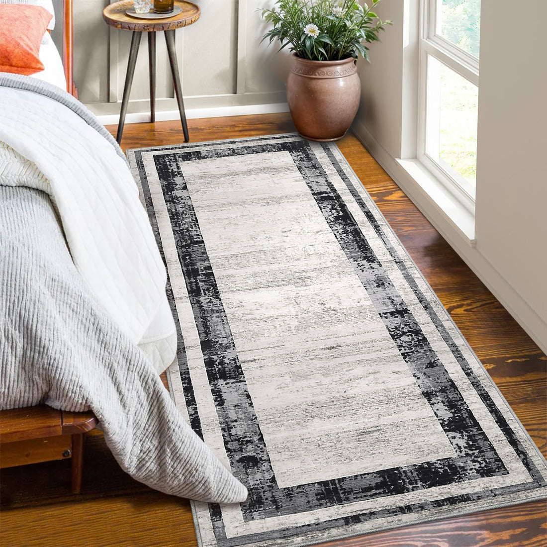 Garvee Washable Runner Rug 2x6 Modern Border Runner Soft Distressed Gray Runner, Minimalist Runner, Non Slip Hallway Runner, Stain Resistant Kitchen Runner, Contemporary Runner