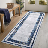 Garvee Washable Runner Rug 2x6 Modern Border Runner Soft Distressed Blue Runner, Minimalist Runner, Non Slip Hallway Runner, Stain Resistant Kitchen Runner, Contemporary Runner - Navy Blue