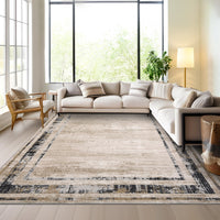 Garvee Large Washable Rug 10x13 Area Rug Modern Rug Distressed Border Rug Minimalist Brown Rug, Non Slip Soft Rug, Contemporary Accent Rug, Foldable Thin Rug for Living Room Bedroom