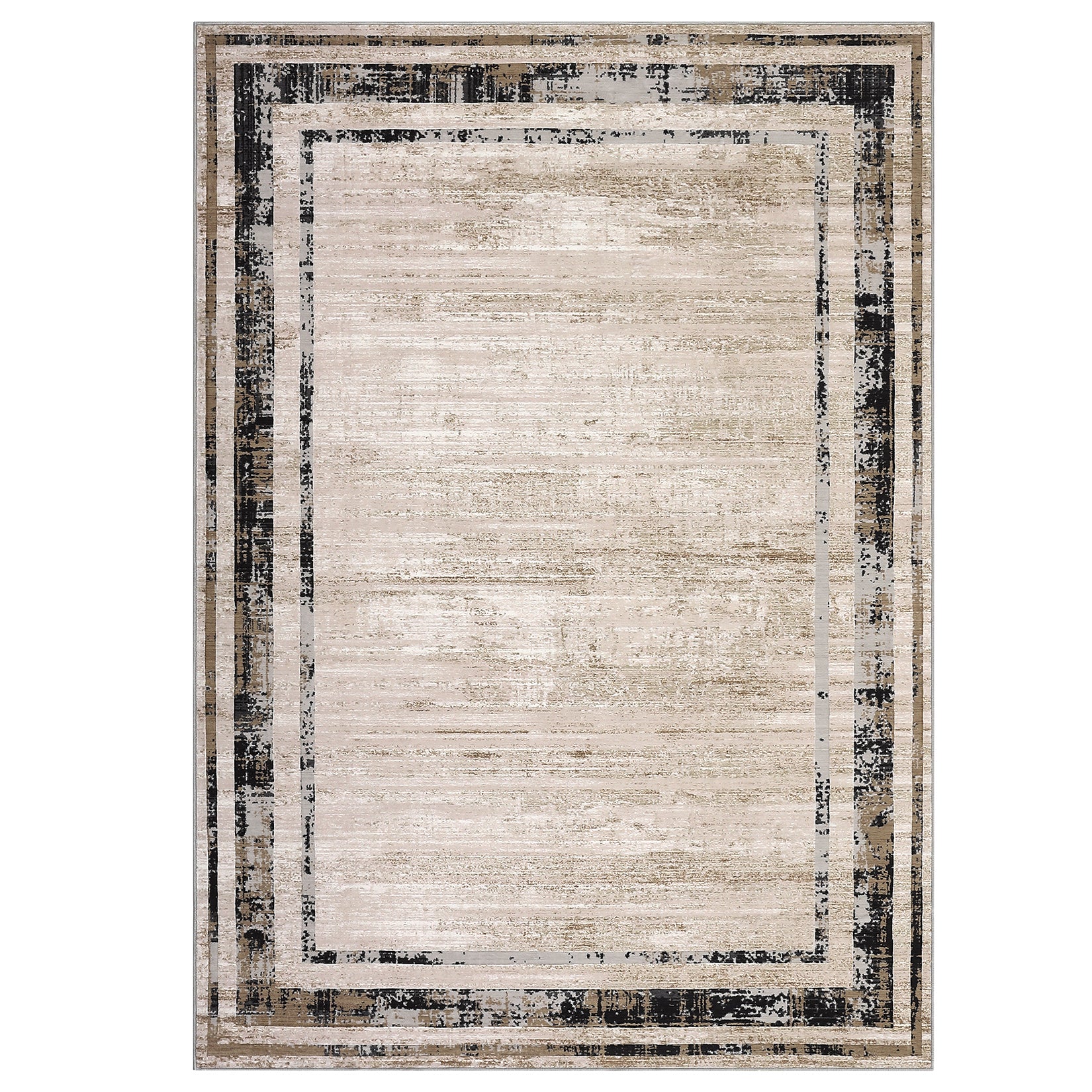Garvee Modern Rug 8x10 Large Area Rug Washable Rug Distressed Border Rug Contemporary Brown Rug, Minimalist Living Room Rug, Non Slip Soft Rug, Foldable Printed Rug for Bedroom Office