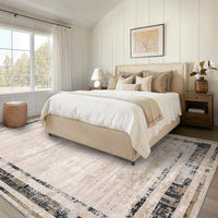 Garvee Modern Rug 8x10 Large Area Rug Washable Rug Distressed Border Rug Contemporary Brown Rug, Minimalist Living Room Rug, Non Slip Soft Rug, Foldable Printed Rug for Bedroom Office