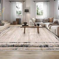 Garvee Large Living Room Rug 9x12 Modern Border Rug Soft Bedroom Rug Washable Rug with Rubber Backing, Contemporary Minimalist Rug, Distressed Accent Rug, Foldable Printed Rug, Brown