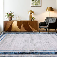 Garvee Modern Rug 8x10 Large Area Rug Washable Rug Distressed Border Rug Contemporary Blue Rug, Minimalist Living Room Rug, Non Slip Soft Rug, Foldable Printed Rug for Bedroom Office