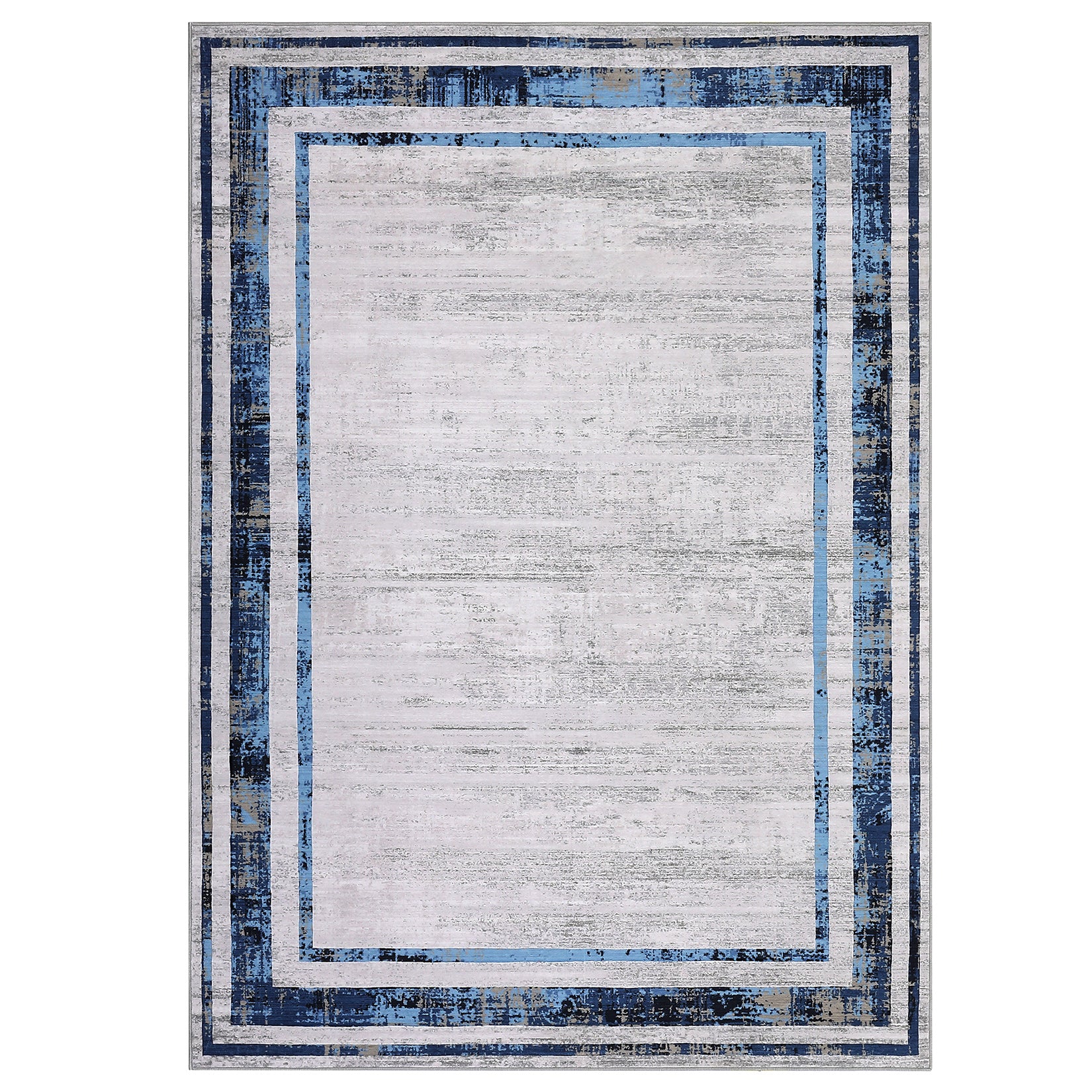 Garvee Large Living Room Rug 9x12 Modern Border Rug Soft Bedroom Rug Washable Rug with Rubber Backing, Contemporary Minimalist Rug, Distressed Accent Rug, Foldable Printed Rug, Blue