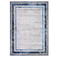 Garvee Large Living Room Rug 9x12 Modern Border Rug Soft Bedroom Rug Washable Rug with Rubber Backing, Contemporary Minimalist Rug, Distressed Accent Rug, Foldable Printed Rug, Blue