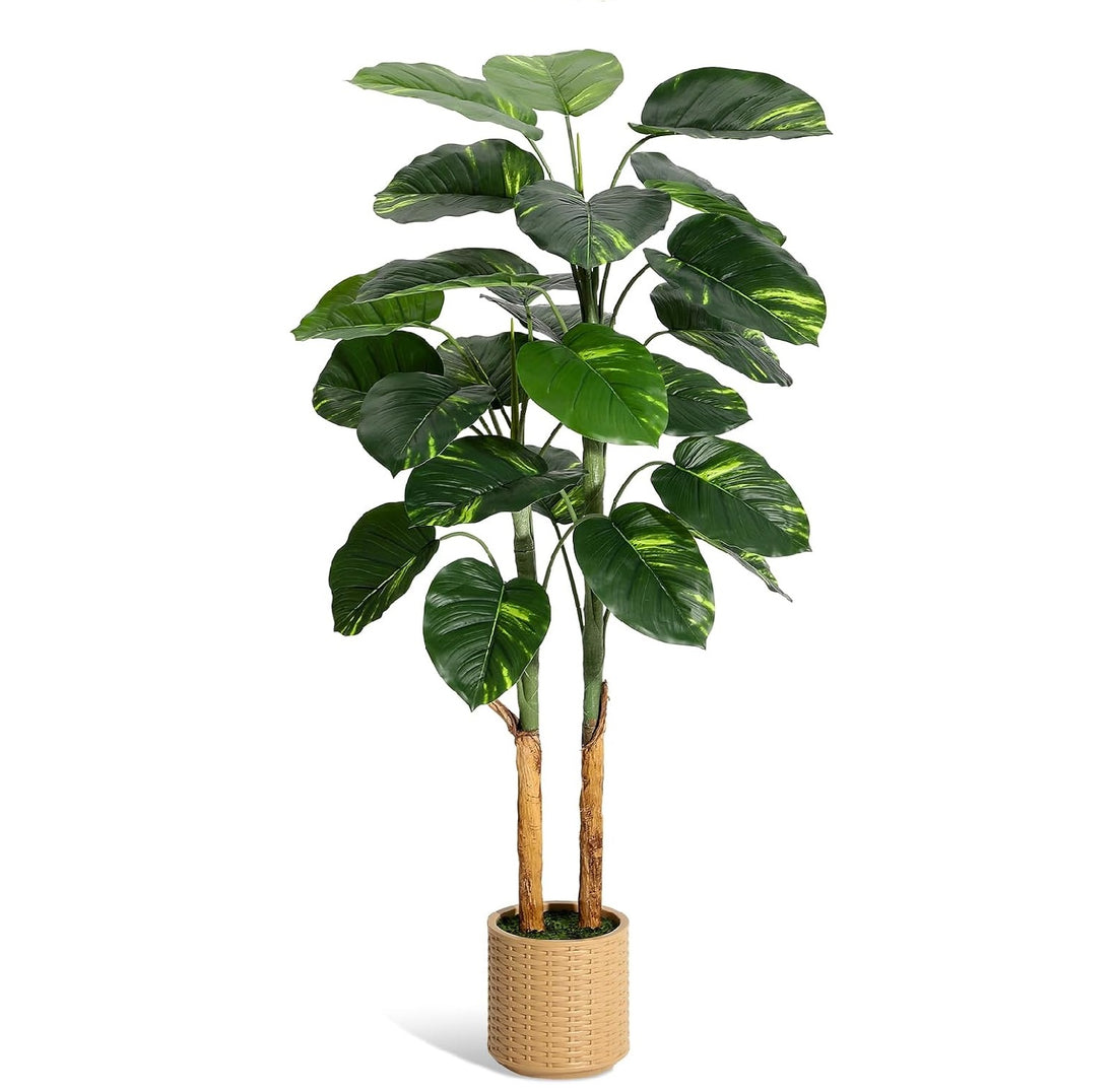 Garvee 6ft Fake Tree with Decorative Planter, Faux Golden Pothos Scindapsus Aureus Plant, Lifelike Indoor Floor Tree, Ideal for Home & Office Decoration
