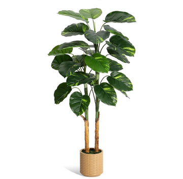 Garvee 6ft Fake Tree with Decorative Planter, Faux Golden Pothos Scindapsus Aureus Plant, Lifelike Indoor Floor Tree, Ideal for Home & Office Decoration