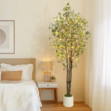 Garvee Natural-Looking Fake Eucalyptus Tree, Large Silk Plant with White Pot and Lights, Perfect for Indoor Floor Decor In Home or Office - 7Ft(With Light)