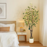 Garvee Natural-Looking Fake Eucalyptus Tree, Large Silk Plant with White Pot and Lights, Perfect for Indoor Floor Decor In Home or Office - 5Ft(With Light)