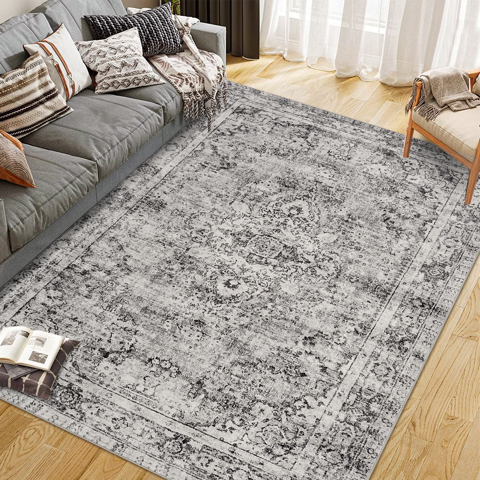 Garvee Area Rug Floral Washable Non-Slip Low-Pile Rugs for Living Room Kitchen, Lightweight, Soft, 0.3 Inch, Multi-Color