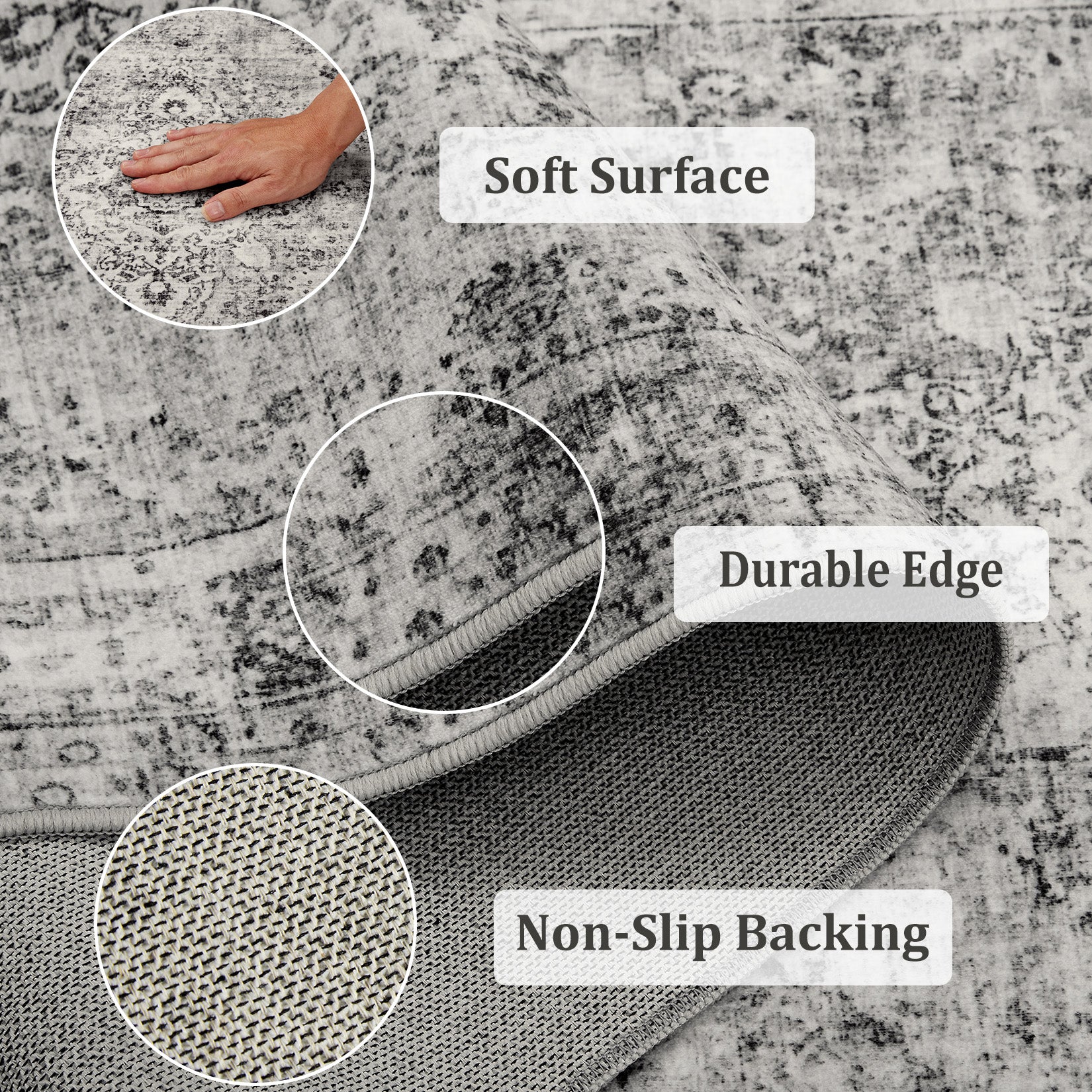 Garvee Area Rug Floral Washable Non-Slip Low-Pile Rugs for Living Room Kitchen, Lightweight, Soft, 0.3 Inch, Multi-Color